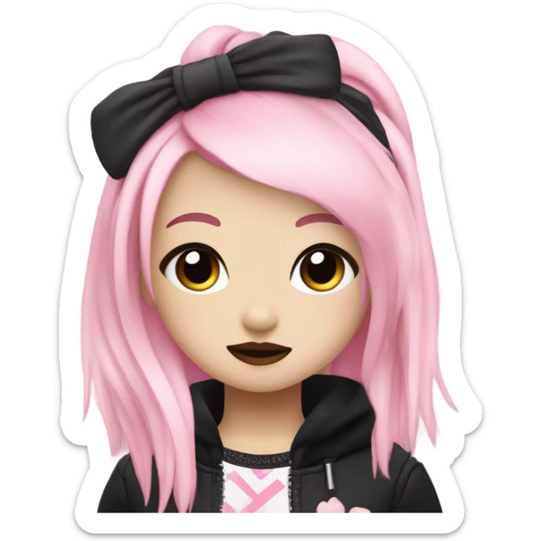 Kuromi Sanrio hello kitty girl with pink and blonde hair dark makeup emo sticker