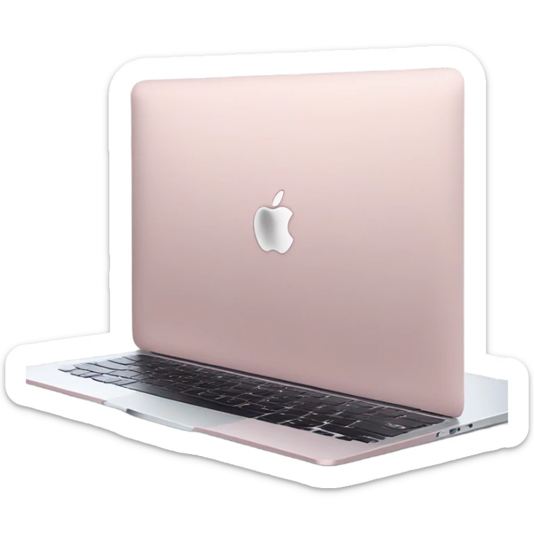 A sleek and modern MacBook Air laptop in a soft pastel pink color, placed on a white background. The Apple logo on the back of the screen is black, contrasting elegantly with the pink finish. The laptop is slightly open, showing a glimpse of the black keyboard and silver edges. The design is minimalist and stylish, reflecting a premium aesthetic. sticker