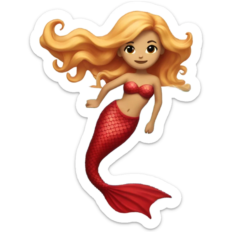 Red Mermaid with red mermaid tail and blonde hair pretty and detailed sticker