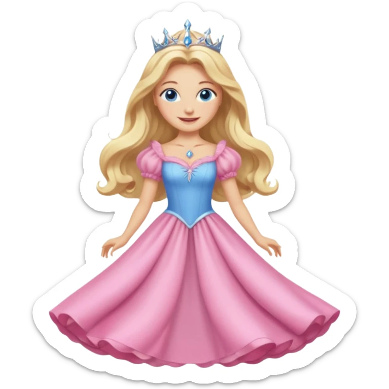 Glinda the Good Witch from the Wizard of Oz with light skin, blue eyes, blonde long hair, pink outfit sticker