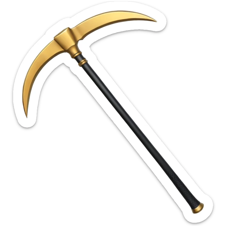 The scythe of the God of Death, a symbol of death, is long and straight, entirely in deep black. sticker