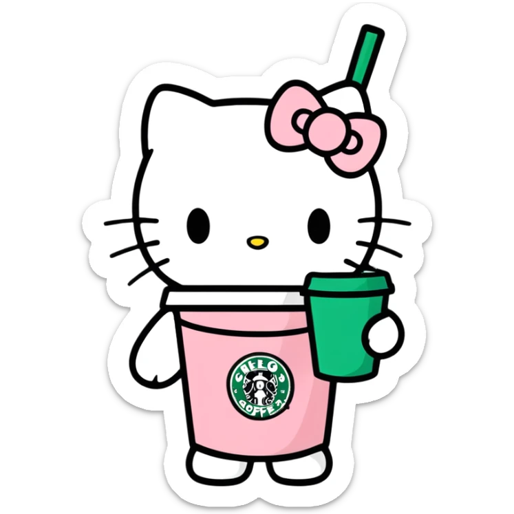 Hello kitty drinking Starbucks  sticker