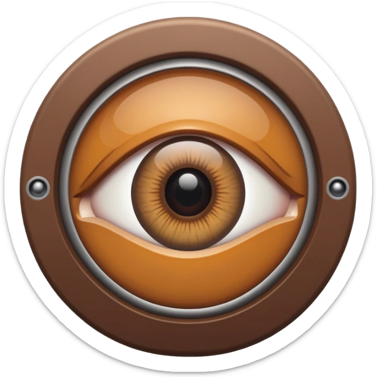 Minimalist emoji-style sticker of a peephole with a realistic eye looking out from inside. Black and gray tones, flat icon, centered eye.
 sticker