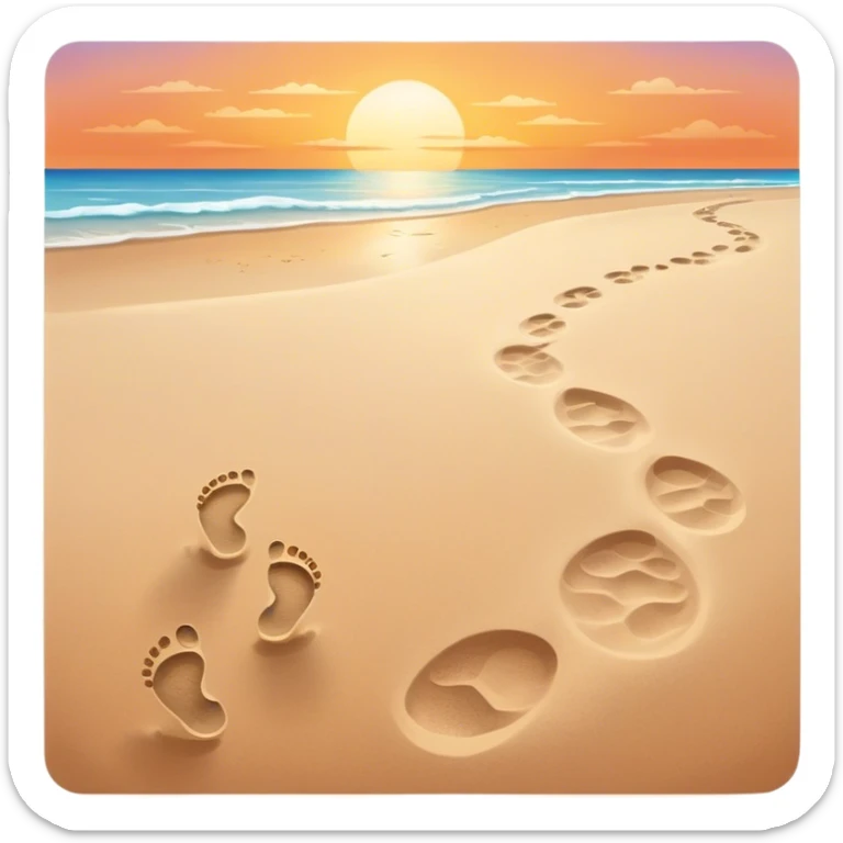 beach sunset. Two sets of footprints—one baby footsteps, the other larger childhood self and inner child sticker