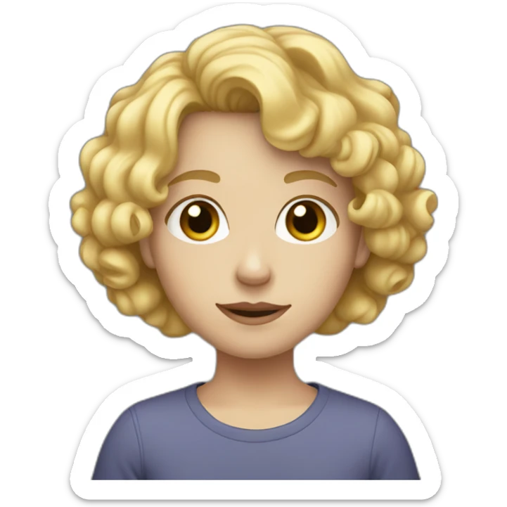 A white teenager with a round face and curly short blonde hair sticker