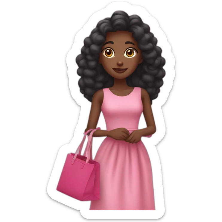 Jeune femme noire en robe rose avec plein de sacs sticker