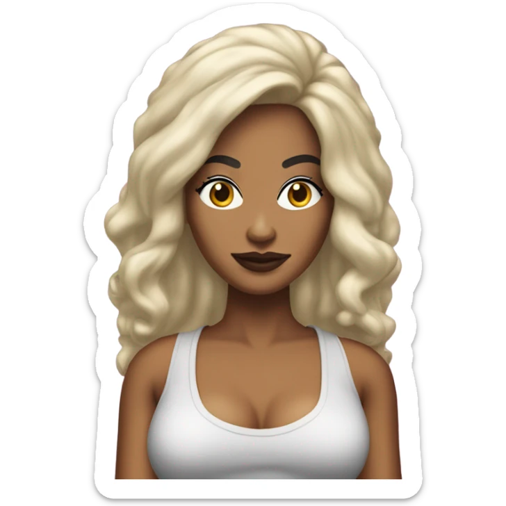 Tanned woman with long black hair dressed in 1990s hip hop hair, makeup, and attire  sticker