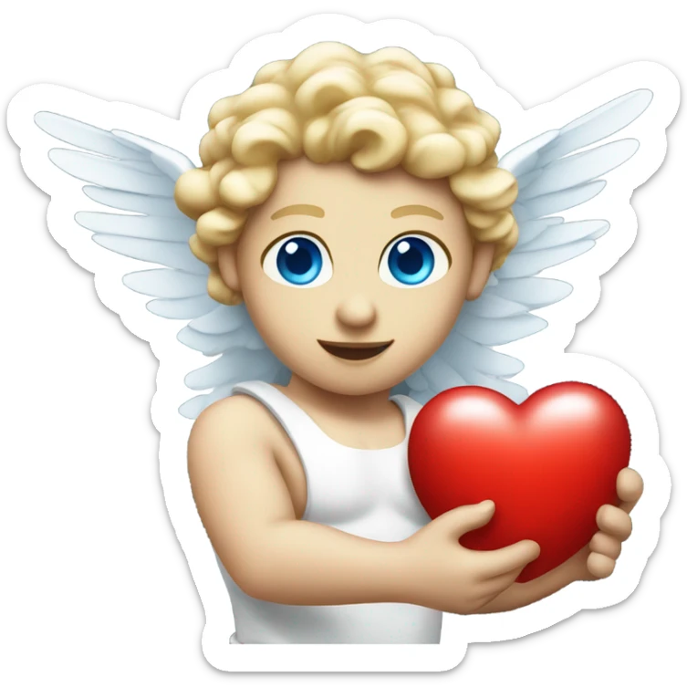 Photo of flying pale cupid with blue eyes and red heart arrow  sticker