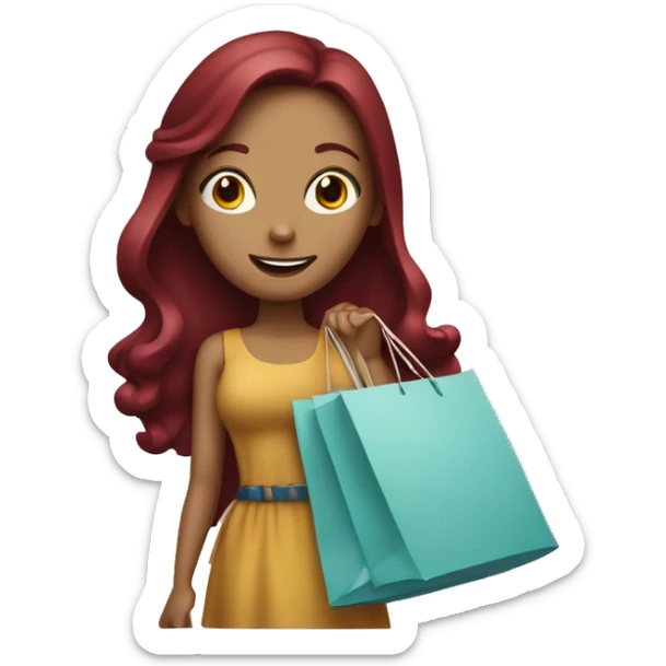 Long Burgundy haired girl, shopaholic, carrying a lot of shopping bags sticker