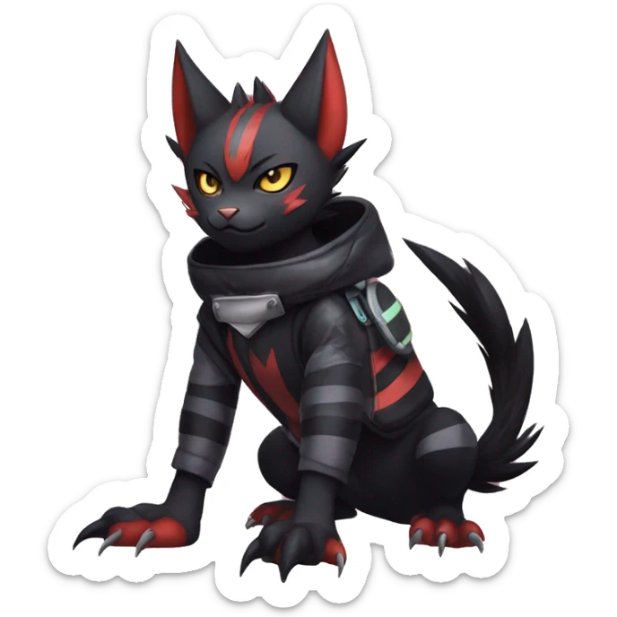 Cool Anthro Black Noibat-Quilava-Litten-Pokémon with edgy stripes hoodie spiked collar punk Full Body sticker