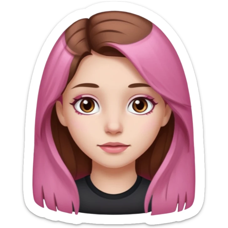 white skined girl with long brown hair and brown eyes and few pink highlights sticker