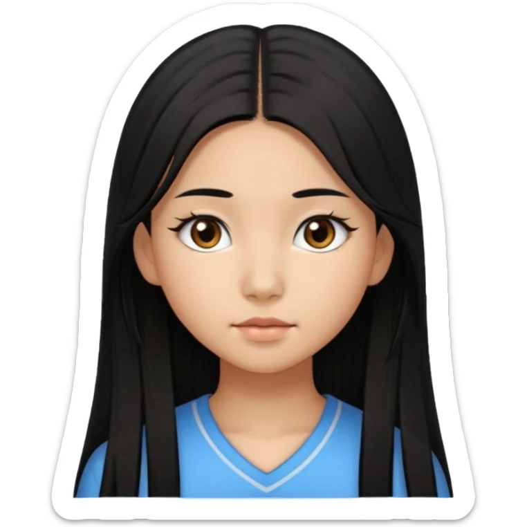a tan chinese-american 15 year old girl with middle part long straight black hair down to her chest.eyelashes  sticker