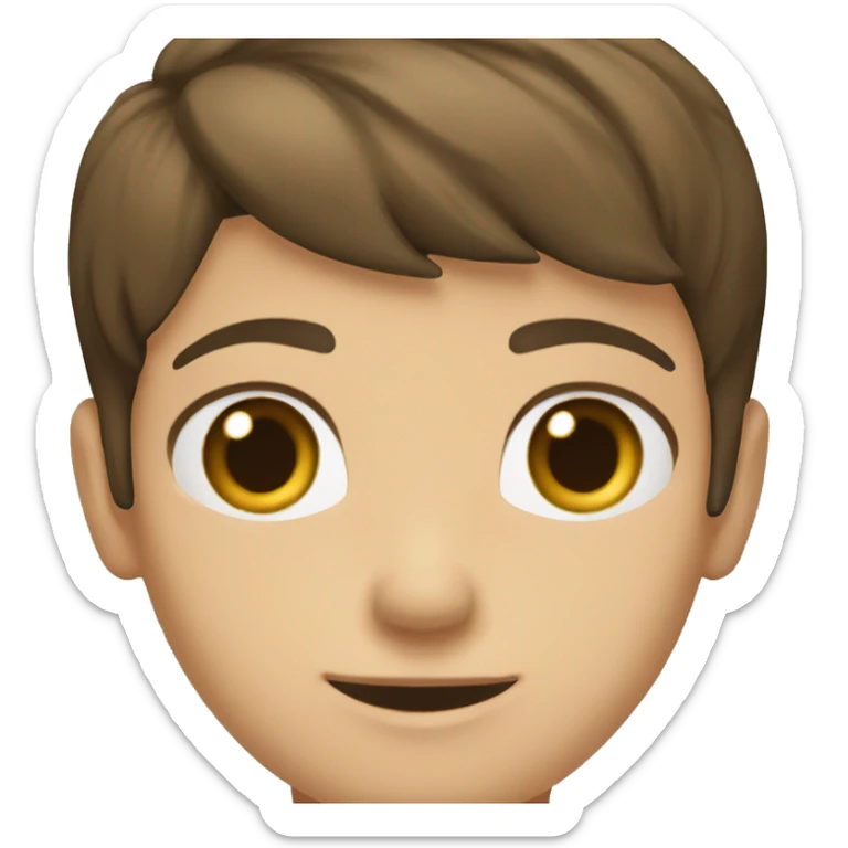 light brunette boy, brown hair and eyes, short hair to the side, black shirt with LDC EXPRESS written on it sticker