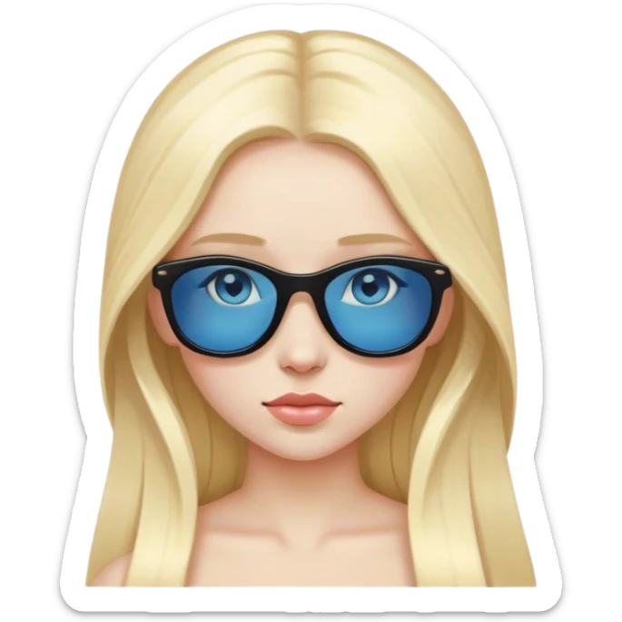 Long blond hair blue eyed pale girl with black sunglasses on top of head  sticker