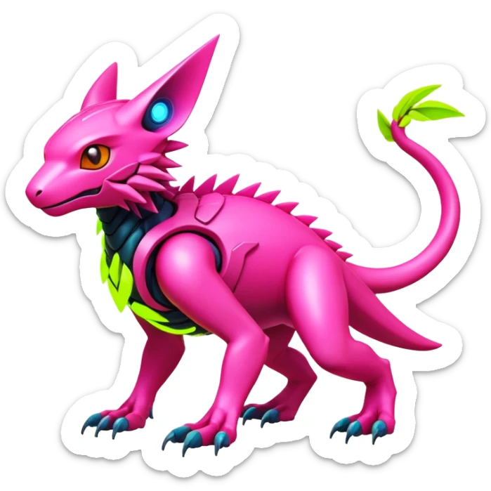 Tropical futuristic lush warm-colored modern colorful neon-colored cyber-Fakémon-Digimon-Trico-creature sticker