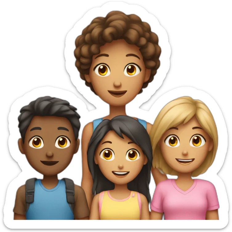 family of 3 mother and teengaers boy and girl sticker