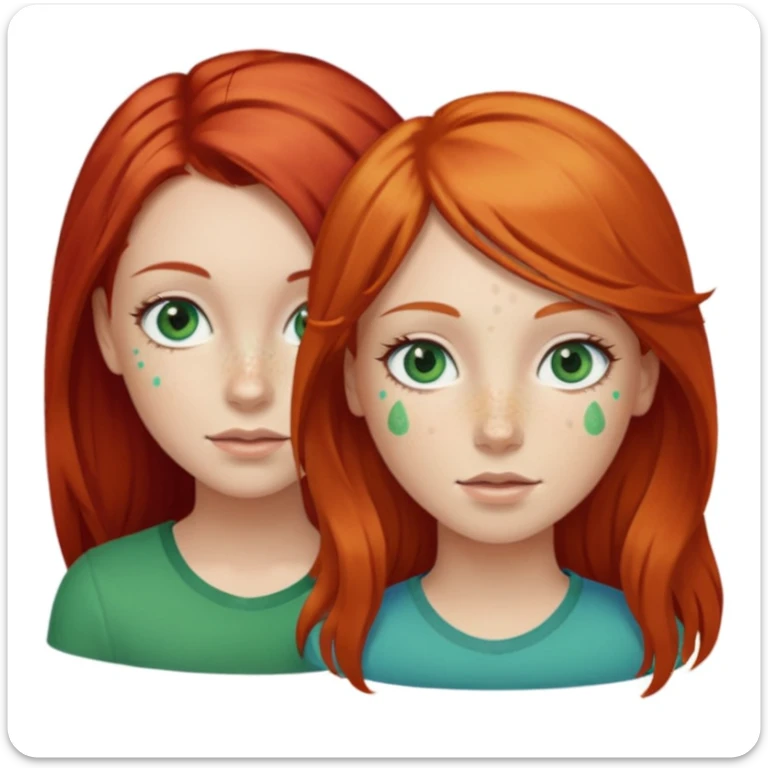 Deux filles celle à gauche à les cheveux roux et la peau claire avec des tâche de rousseur et les yeux bleu vert avec un peu de toutes les couleurs la fille à sa droite est un tout petit peu plus petite à les cheveux blonds long il les yeux verts sticker