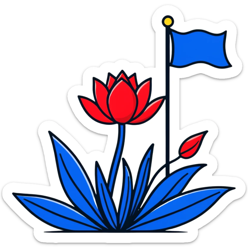 Flag of Friesland with blue and white diagonal stripes and red water lily leaves sticker
