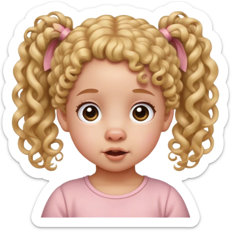toddler with light skin and two pig tails and curly hair  sticker