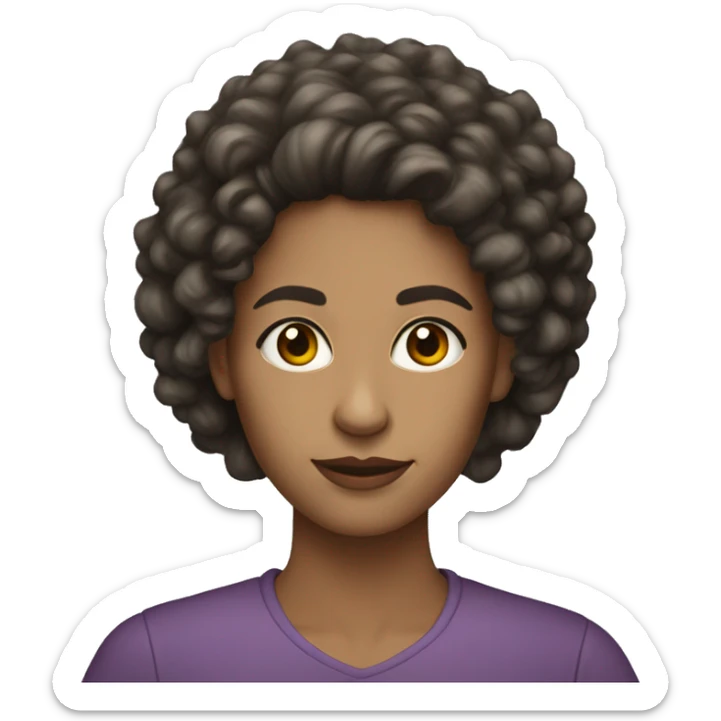long dark curly hair brown eyes oval face woman light skin teacher sticker
