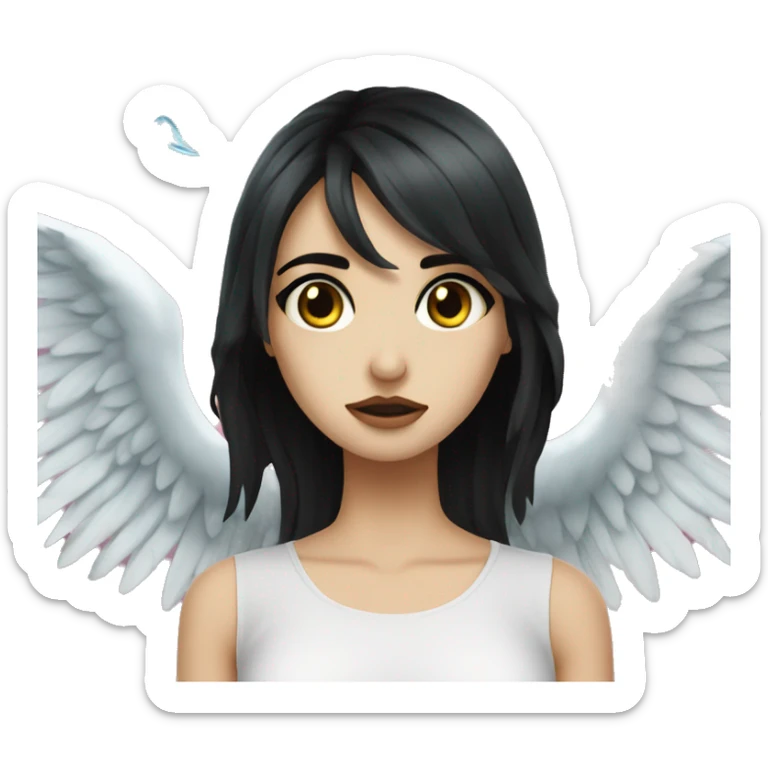 With background In ocean Crying eyes water woman tearing eyes pale skin black hair on the floor magical woman with angel wings  sticker