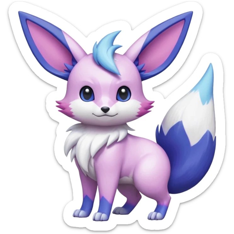 Frosty Albino Shiny Pastel White with Violet and Indigo and pink markings Eevee-Liepard-Zangoose-Pokémon-Digimon-Fakémon-fusion-hybrid-creature sticker