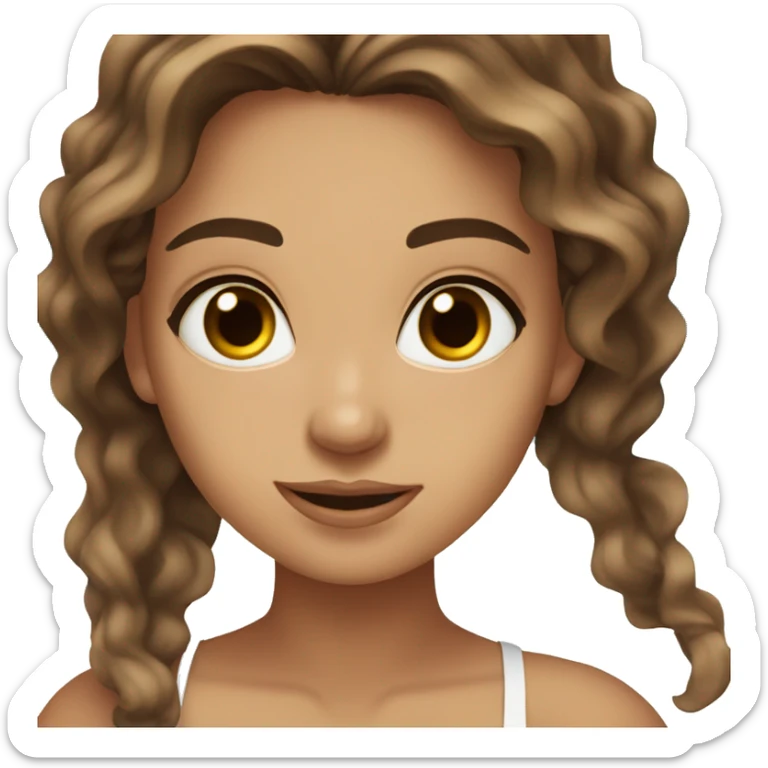 girl brown hair brown eyes tan wavy hair beach sticker