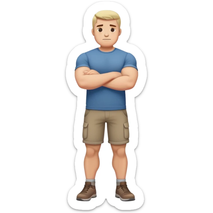 full body bulky male figure standing with arms crossed, muscular build, wearing casual clothes, confident stance sticker