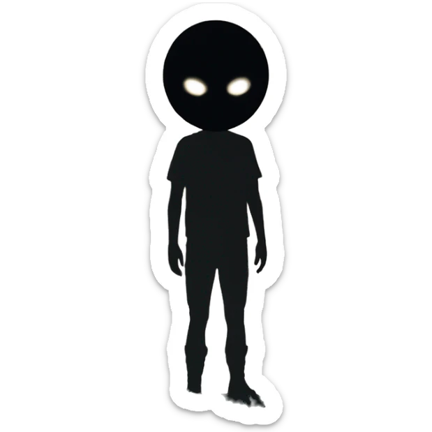 A shadowy figure lurking at the edge of a forest, evoking the unsettling feeling of being watched by something inexplicable. sticker