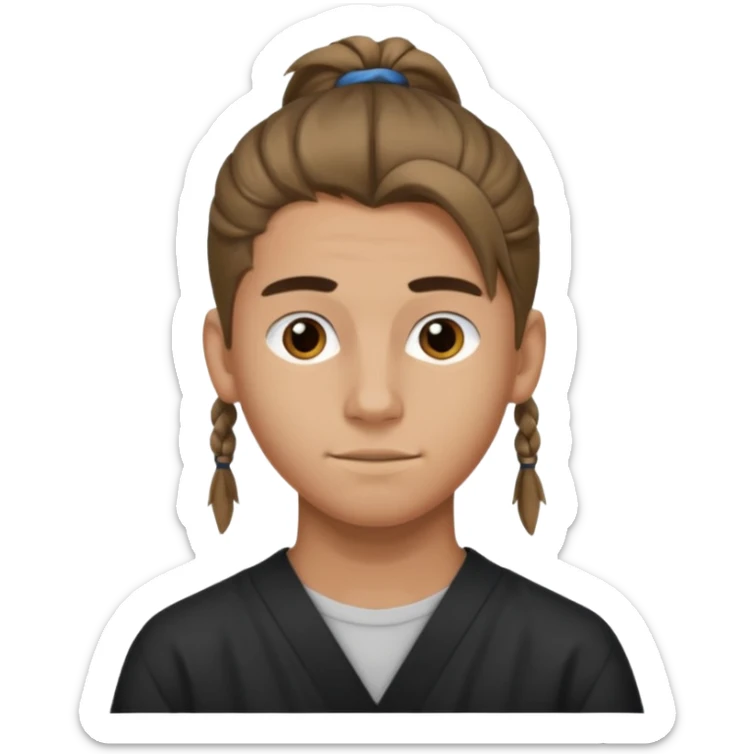 homme cheveux long attaché sans cheuveux dépanssant  16 ans, un peu bronzé sticker