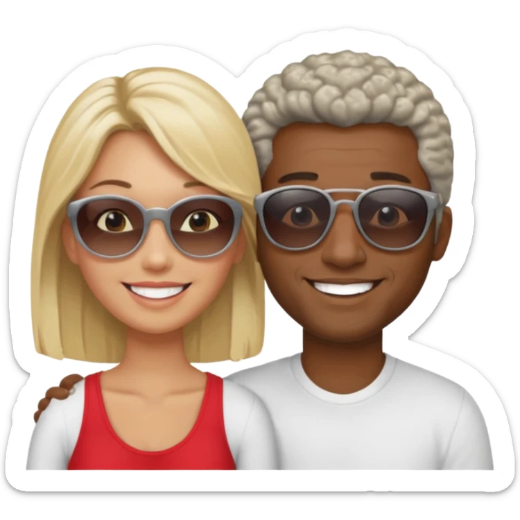 Black man salt n pepper hair smiling with blonde in love on beach sticker