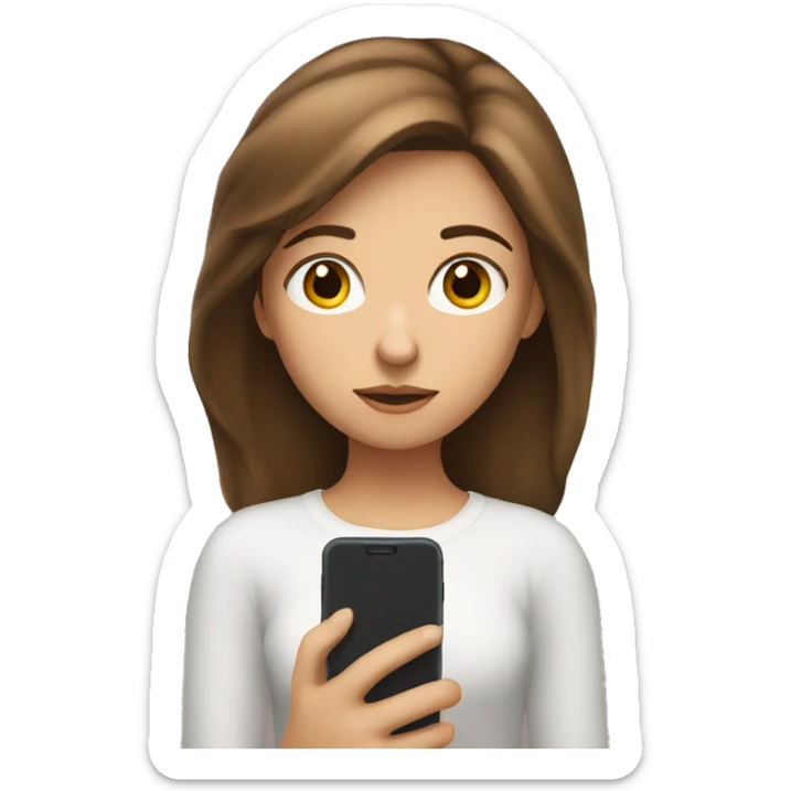 girl with brown hairs with her phone with a thoughtful face and look at its screen sticker