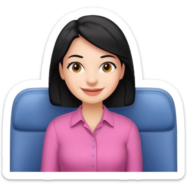 A woman wearing a pink shirt with black hair on a plane! sticker