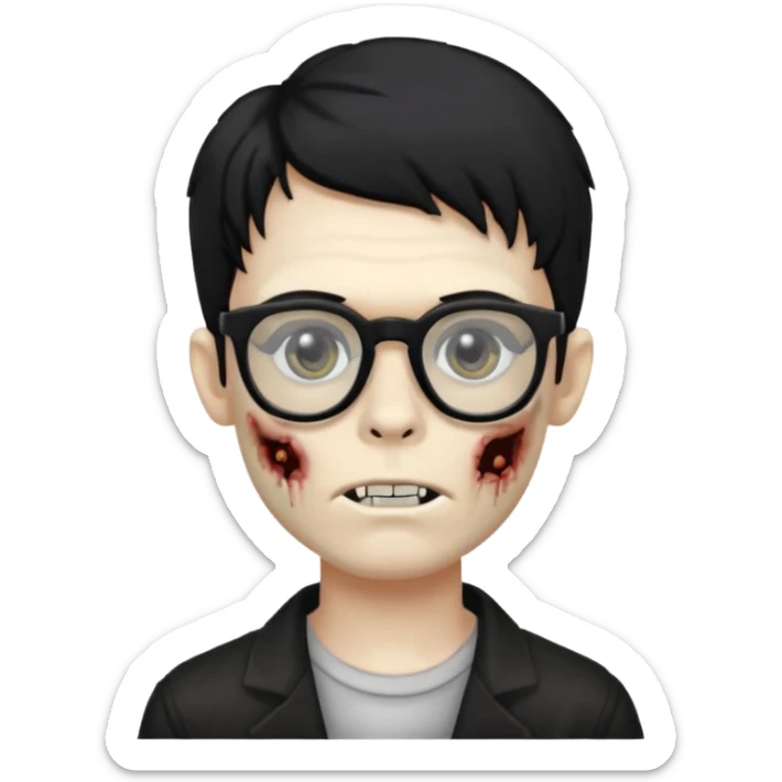 a zombie boy emoji with semi wavy hair and glasses sticker