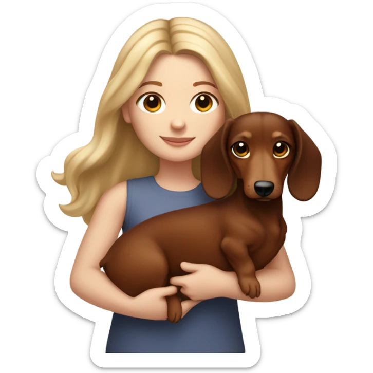 Dark hair white girl holding reddish brown long haired dachshund  sticker