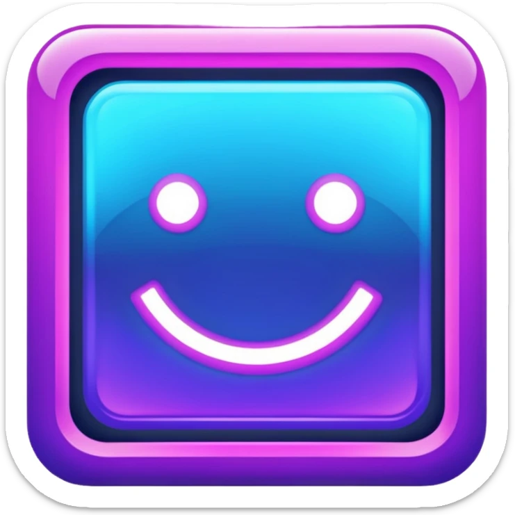 A glowing neon square in shades of blue and purple, transparent background sticker