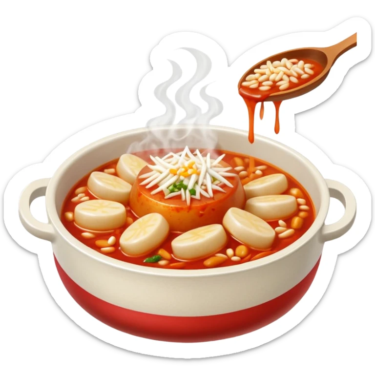 steaming bowl of tteokbokki, spicy rice cakes, Korean food sticker