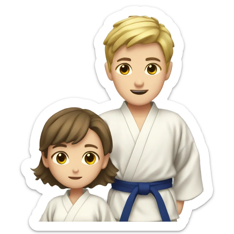boy with brown hair with blonde girl in kimono judo sticker
