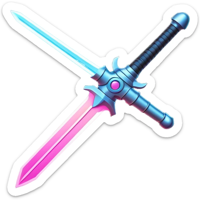 Clash of Clans aesthetic: Cinematic Playful Laser Sword Emoji, rendered in a 3D vector-style similar to standard emojis with minimal shading and bold, simplified shapes. A compact, vibrant energy blade with a neon-hued, glowing edge and futuristic hilt, softly glowing with a radiant cosmic charm. Simplified yet unmistakably iconic, highly detailed and consistent, glowing with a soft pulsating brilliance and high shine. Stylized with a touch of interstellar elegance and a soft glowing outline, capturing the essence of a legendary energy blade with a friendly, playful manner! sticker