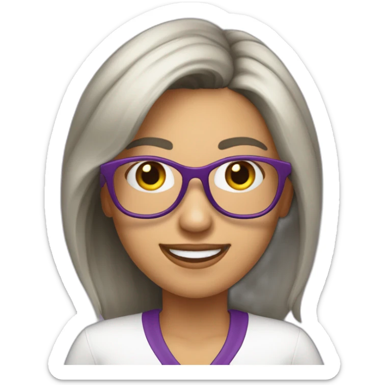 mujer-piel blanca-gafas-sonriendo-camisa morada-pelo corto-pelo castaño sticker