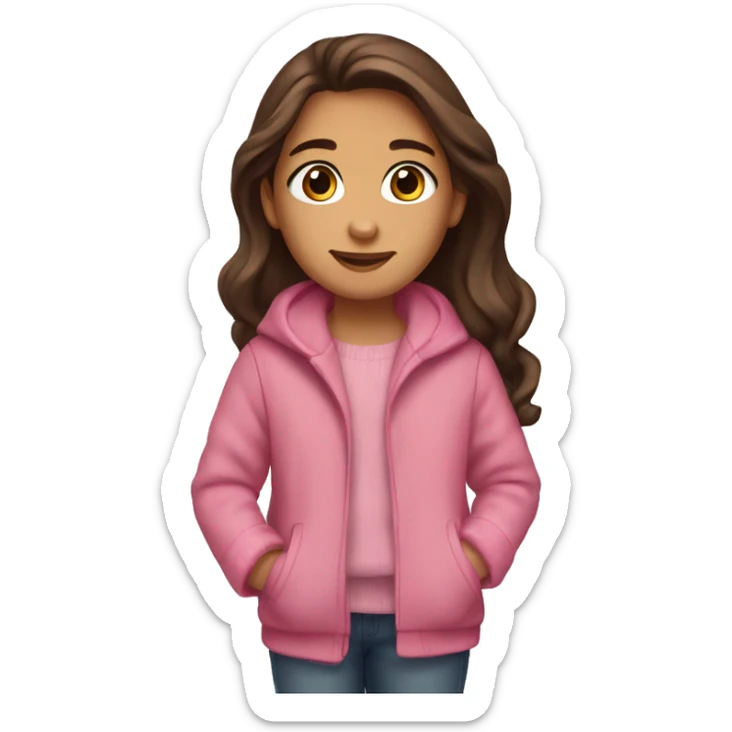 winter, christmas, hispanic, long brown hair, toddler,  little girl, brown eyes, child, full body, pink sweater coat sticker
