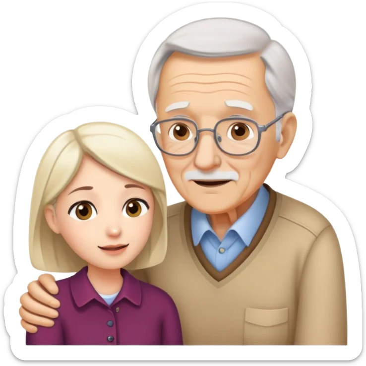 Young adult woman talking to elderly grandfather, family conversation about finances sticker