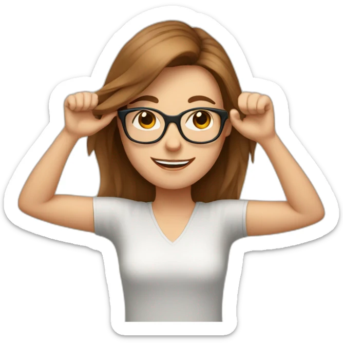 white girl with glasses and brown hair celebrating arms up sticker