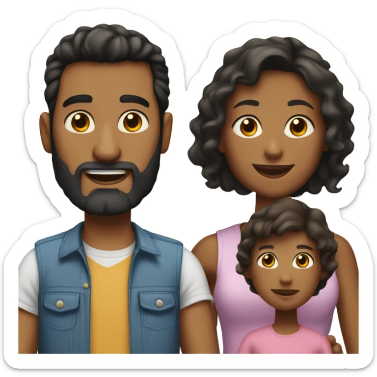 Family of dad with black hair and beard, mom with light brown long hair, and daughter with medium dark blonde hair   sticker