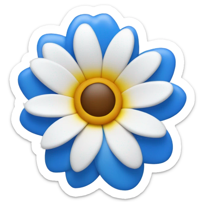 La imagen muestra una flor azul y blanca con estambres amarillos en el centro sobre un fondo blanco.Y que la flor se parezca a una de hawaii sticker