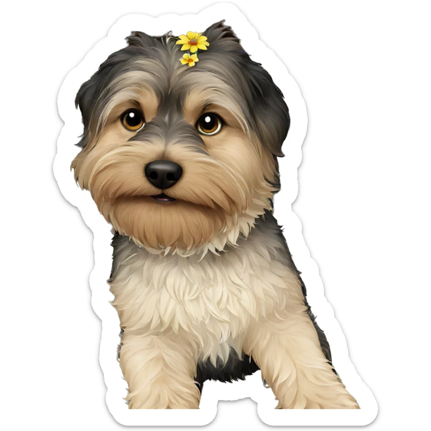 dog surrounded by flowers indoors sticker