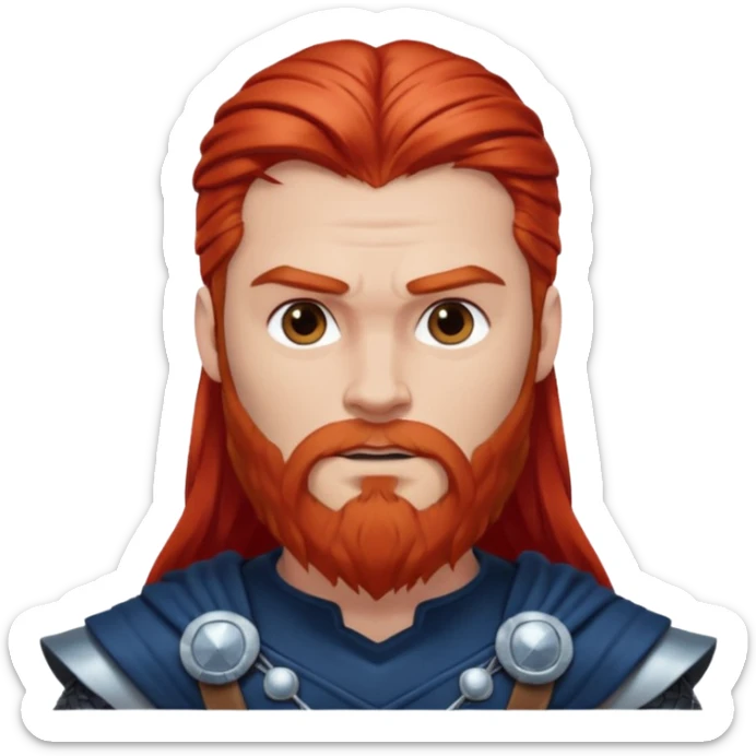 Thor, God of Thunder from Gods and Goddesses with long red hair and beard, silver and dark blue outfit sticker