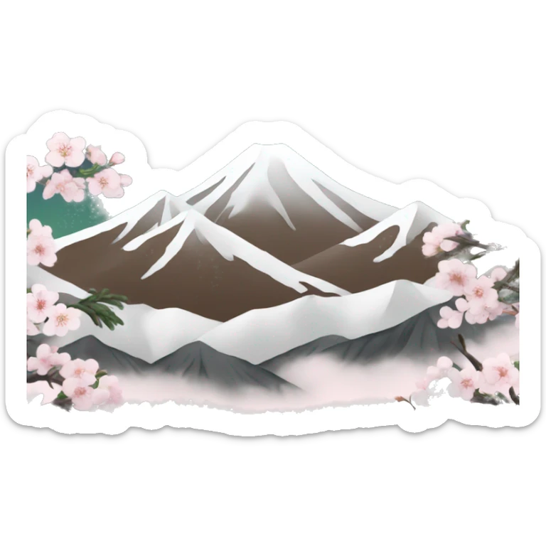 Create an emoji with the image of Mount Hallasan, symbolizing the nature of South Korea. Add pine trees or cherry blossoms for detail sticker