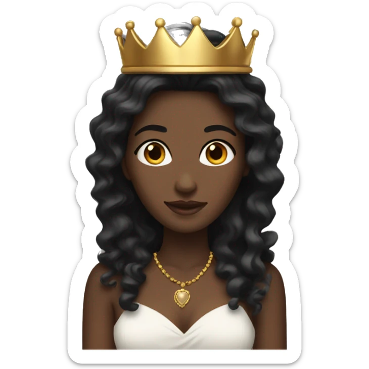 white woman with dark wavy hair and a golden crown sticker