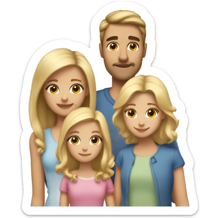 Family of 5, 3 blonde girls, dad with brown hair, mom with longe blonde hair sticker